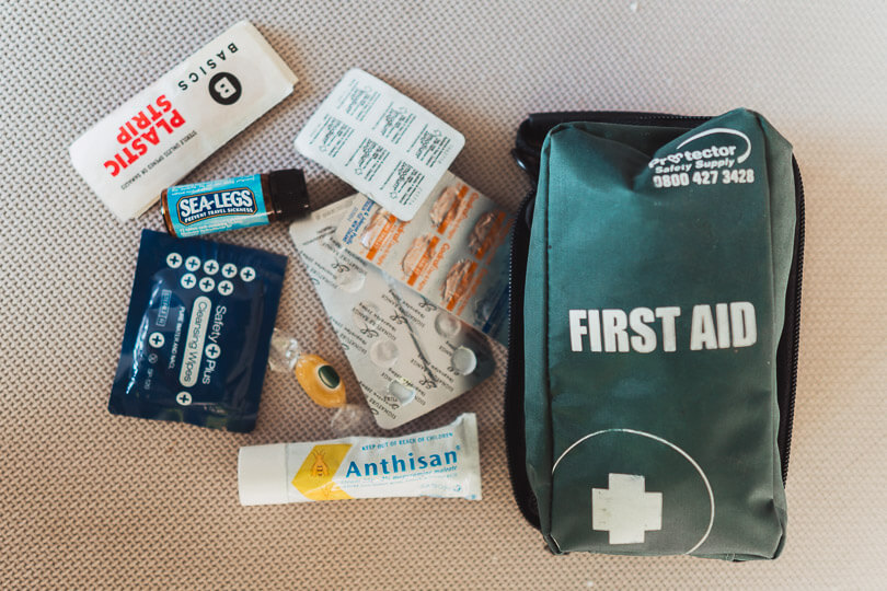 Pack a first aid kit in your suitcase.