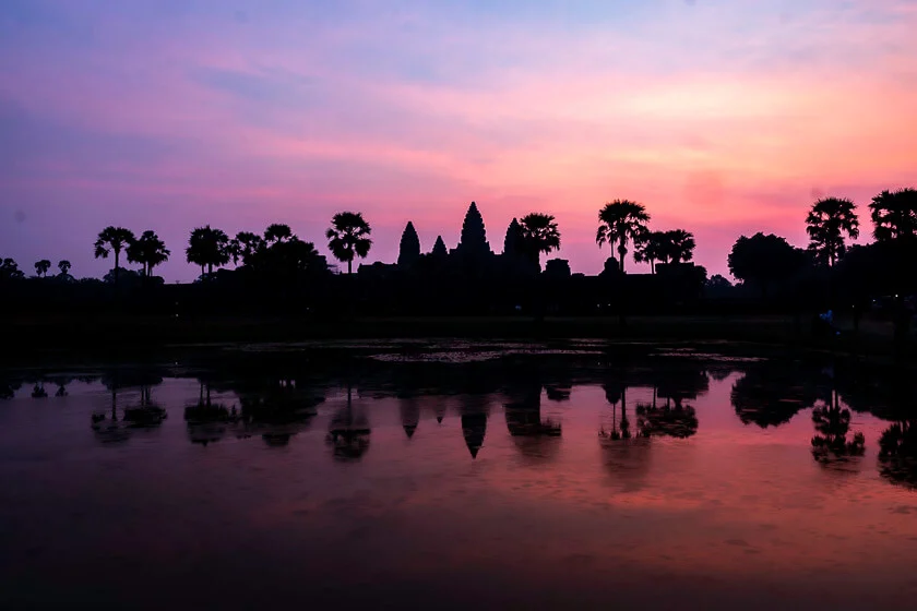 Sunrise at Angkor Wat temple.