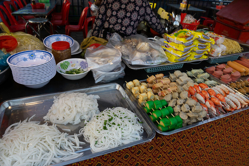 Street Food laid out on trays.