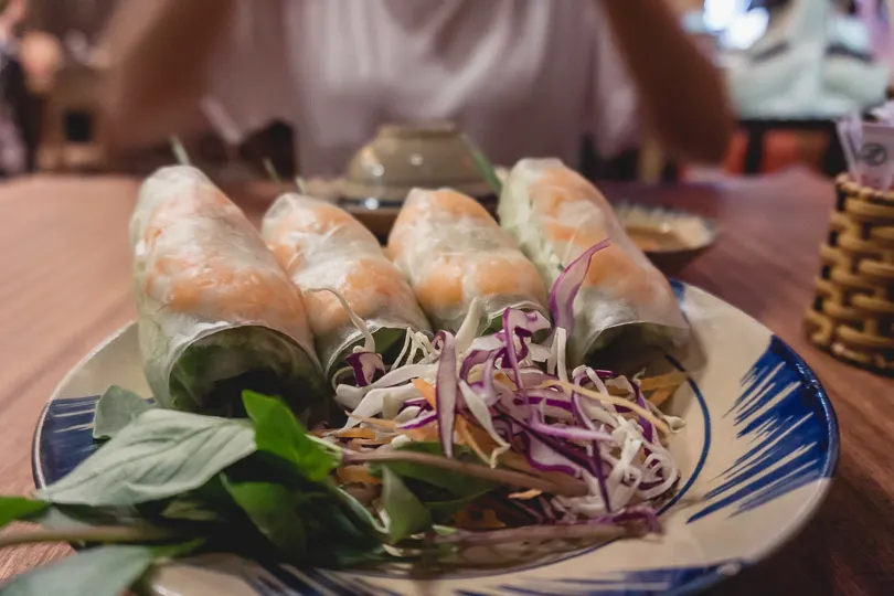 Goi Cuon, spring rolls, is a must eat dish found in restaurants around District 1 in Ho Chi Minh City.