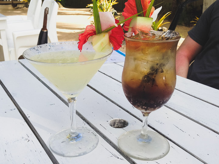 Cocktails from beach bars during happy hour in Rarotonga.